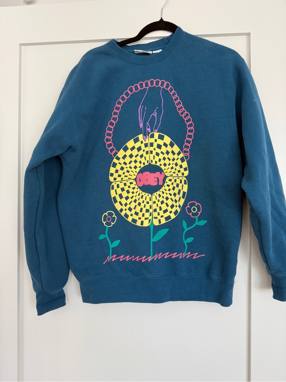 OBEY Graphic Crewneck Sweatshirt Teal Size Medium